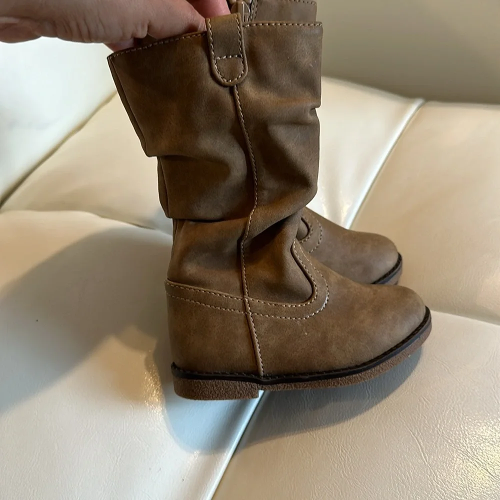 🎀 Place Baby Girls Knee High Cowgirl Boots Zip Up Light Brown EUC Size 5